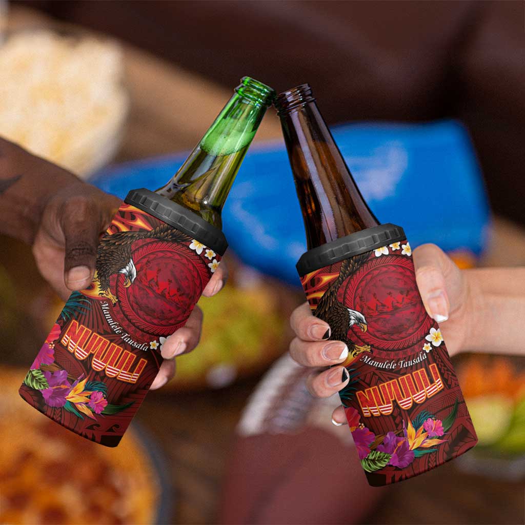 American Samoa Manulele Tausala Nu'uuli 4 in 1 Can Cooler Tumbler Tatau Art Pattern with Tropical Plants