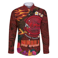 American Samoa Manulele Tausala Nu'uuli Family Matching Long Sleeve Bodycon Dress and Hawaiian Shirt Tatau Art Pattern with Tropical Plants