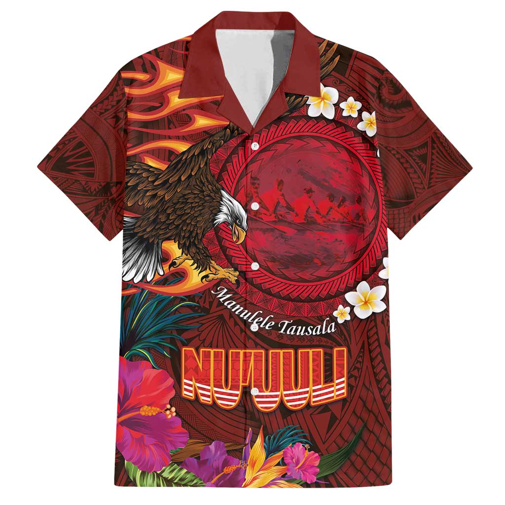 American Samoa Manulele Tausala Nu'uuli Family Matching Tank Maxi Dress and Hawaiian Shirt Tatau Art Pattern with Tropical Plants