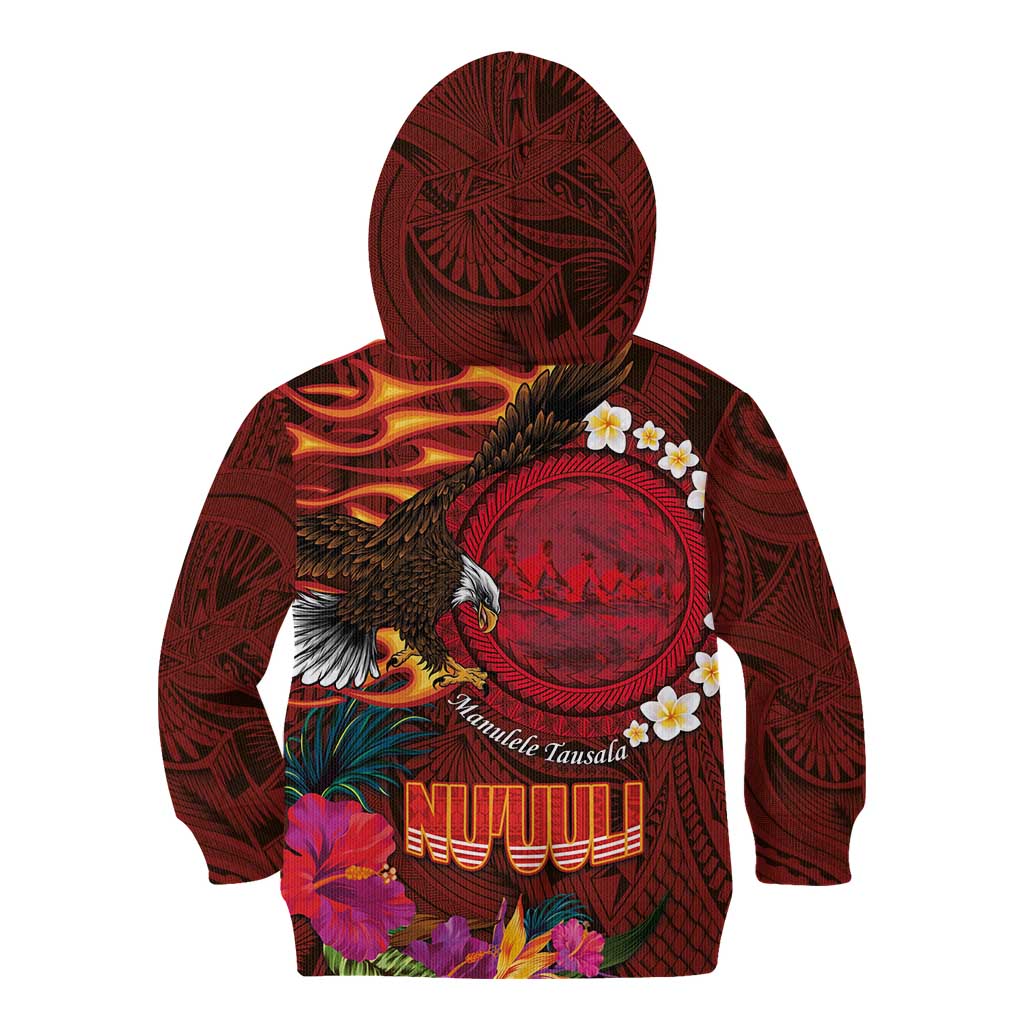 American Samoa Manulele Tausala Nu'uuli Kid Hoodie Tatau Art Pattern with Tropical Plants