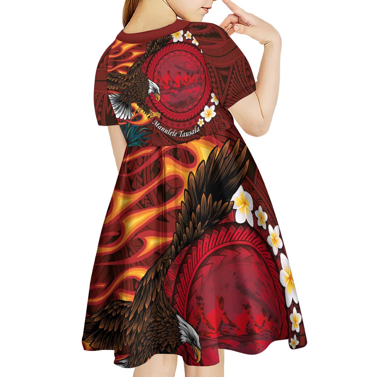 American Samoa Manulele Tausala Nu'uuli Kid Short Sleeve Dress Tatau Art Pattern with Tropical Plants