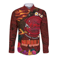 American Samoa Manulele Tausala Nu'uuli Long Sleeve Button Shirt Tatau Art Pattern with Tropical Plants