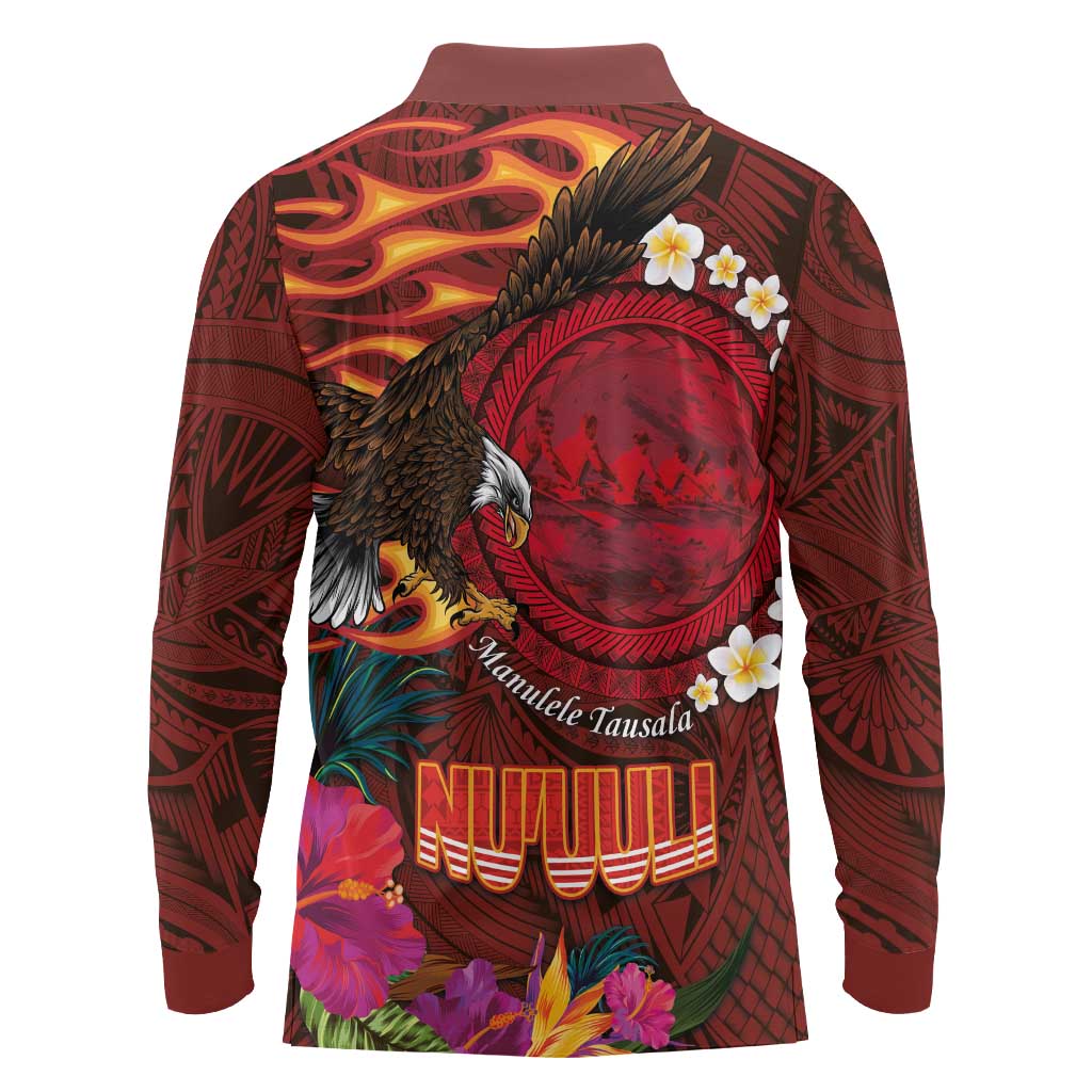 American Samoa Manulele Tausala Nu'uuli Long Sleeve Polo Shirt Tatau Art Pattern with Tropical Plants