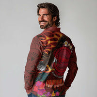 American Samoa Manulele Tausala Nu'uuli Long Sleeve Polo Shirt Tatau Art Pattern with Tropical Plants