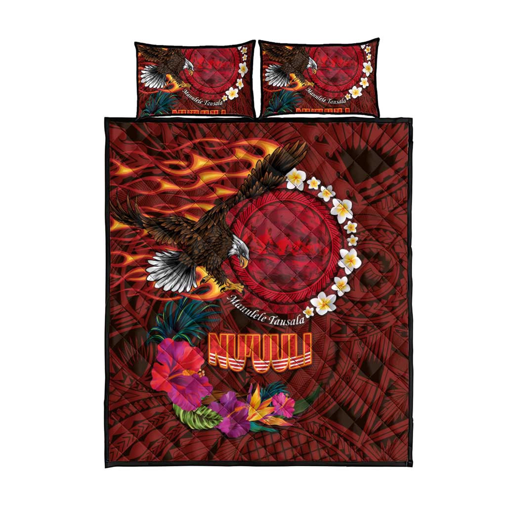 American Samoa Manulele Tausala Nu'uuli Quilt Bed Set Tatau Art Pattern with Tropical Plants