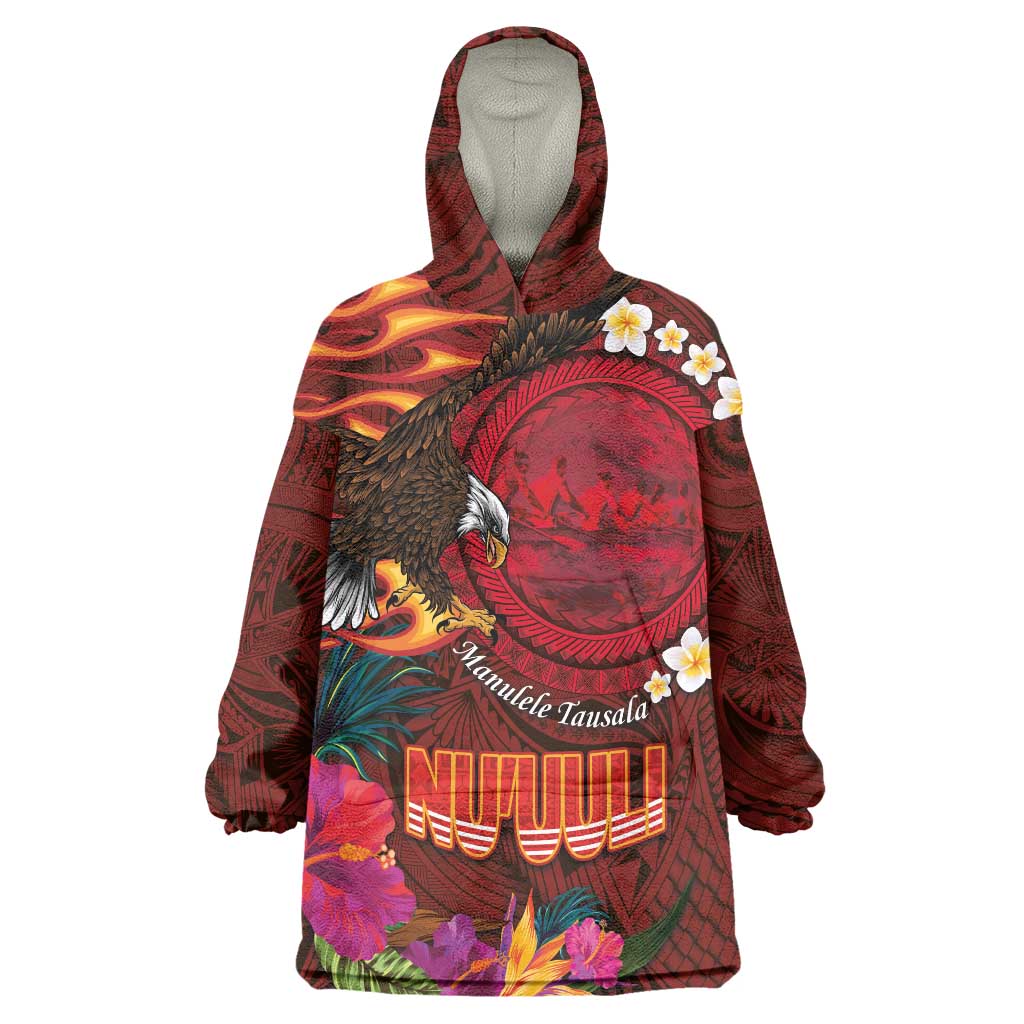 American Samoa Manulele Tausala Nu'uuli Wearable Blanket Hoodie Tatau Art Pattern with Tropical Plants