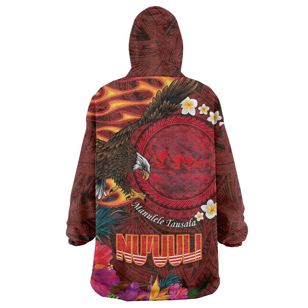 American Samoa Manulele Tausala Nu'uuli Wearable Blanket Hoodie Tatau Art Pattern with Tropical Plants