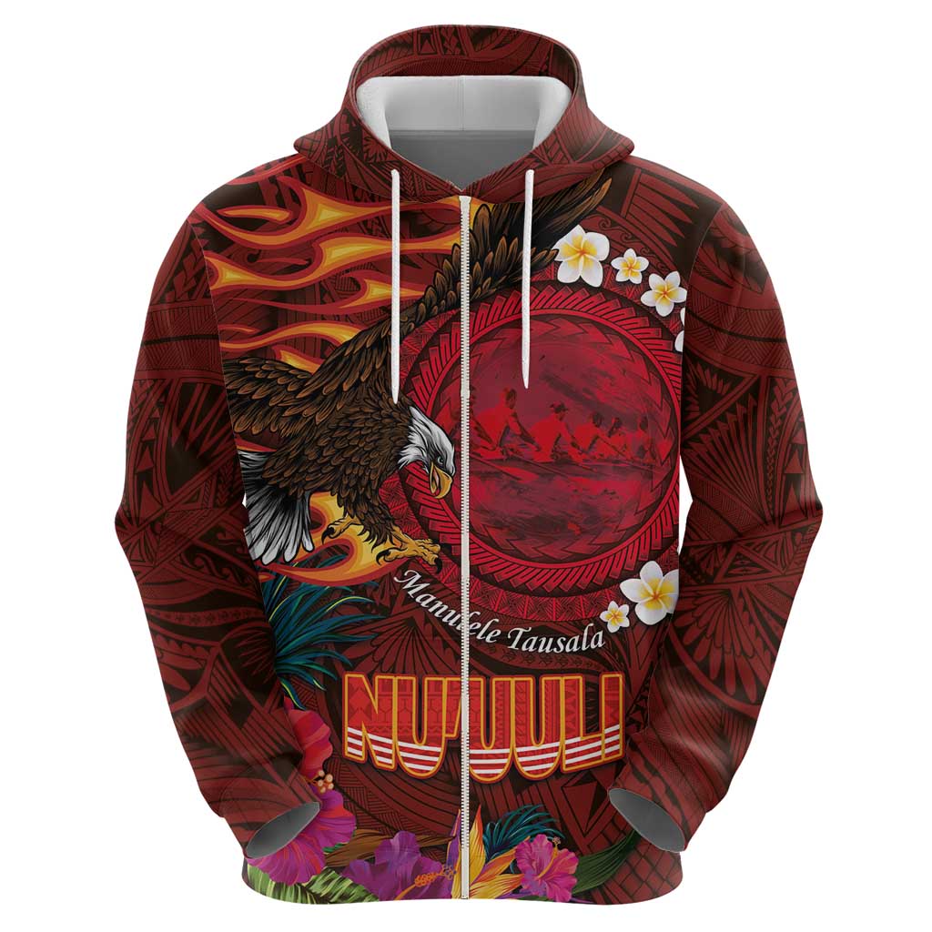 American Samoa Manulele Tausala Nu'uuli Zip Hoodie Tatau Art Pattern with Tropical Plants