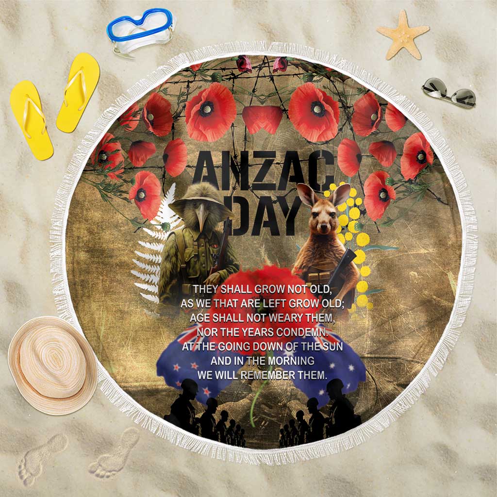 Australia and New Zealand ANZAC Day Beach Blanket Kangaroo and Kiwi Bird Soldier-Honor and Remember Vintage Style