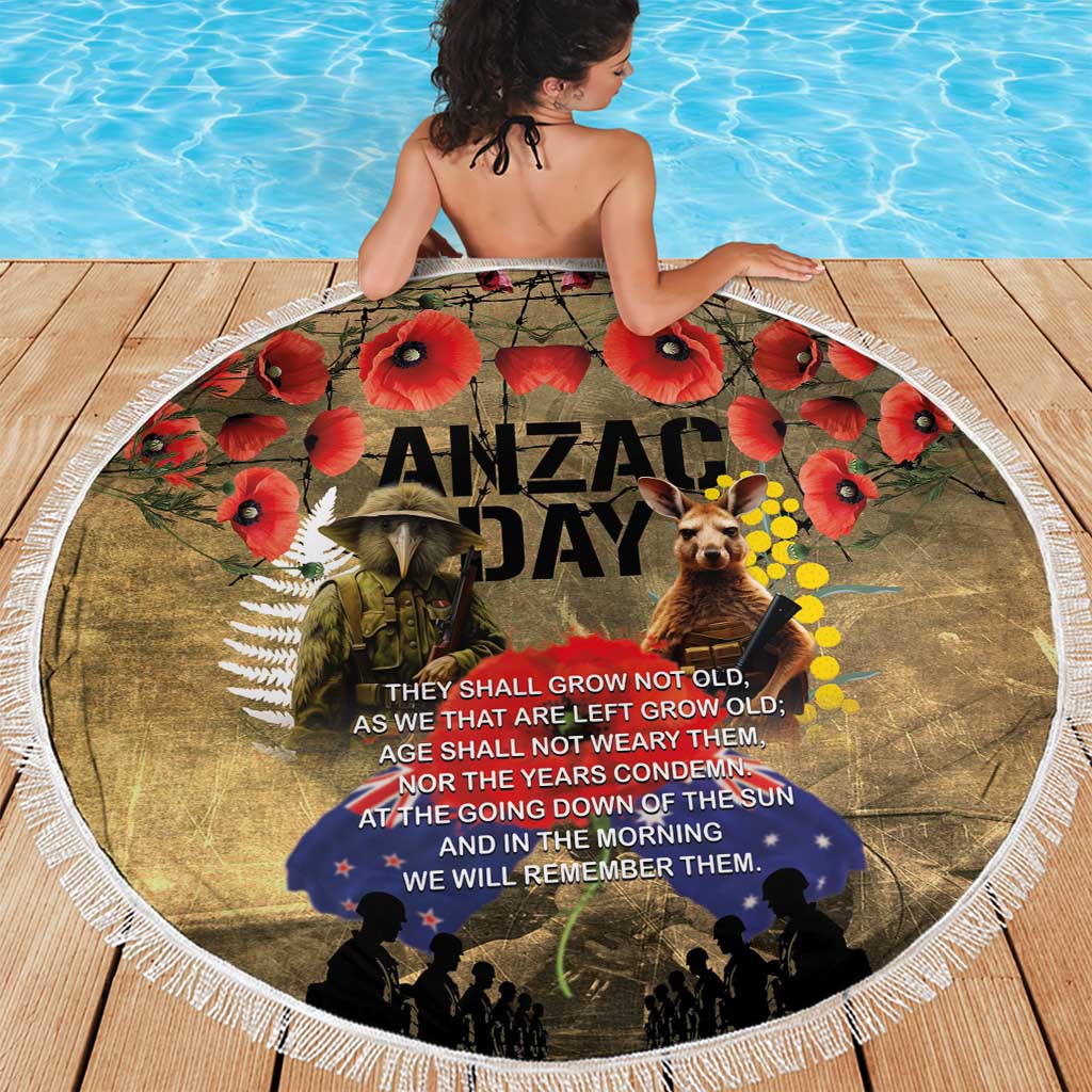 Australia and New Zealand ANZAC Day Beach Blanket Kangaroo and Kiwi Bird Soldier-Honor and Remember Vintage Style