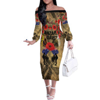 Australia and New Zealand ANZAC Day Family Matching Off The Shoulder Long Sleeve Dress and Hawaiian Shirt Kangaroo and Kiwi Bird Soldier-Honor and Remember Vintage Style