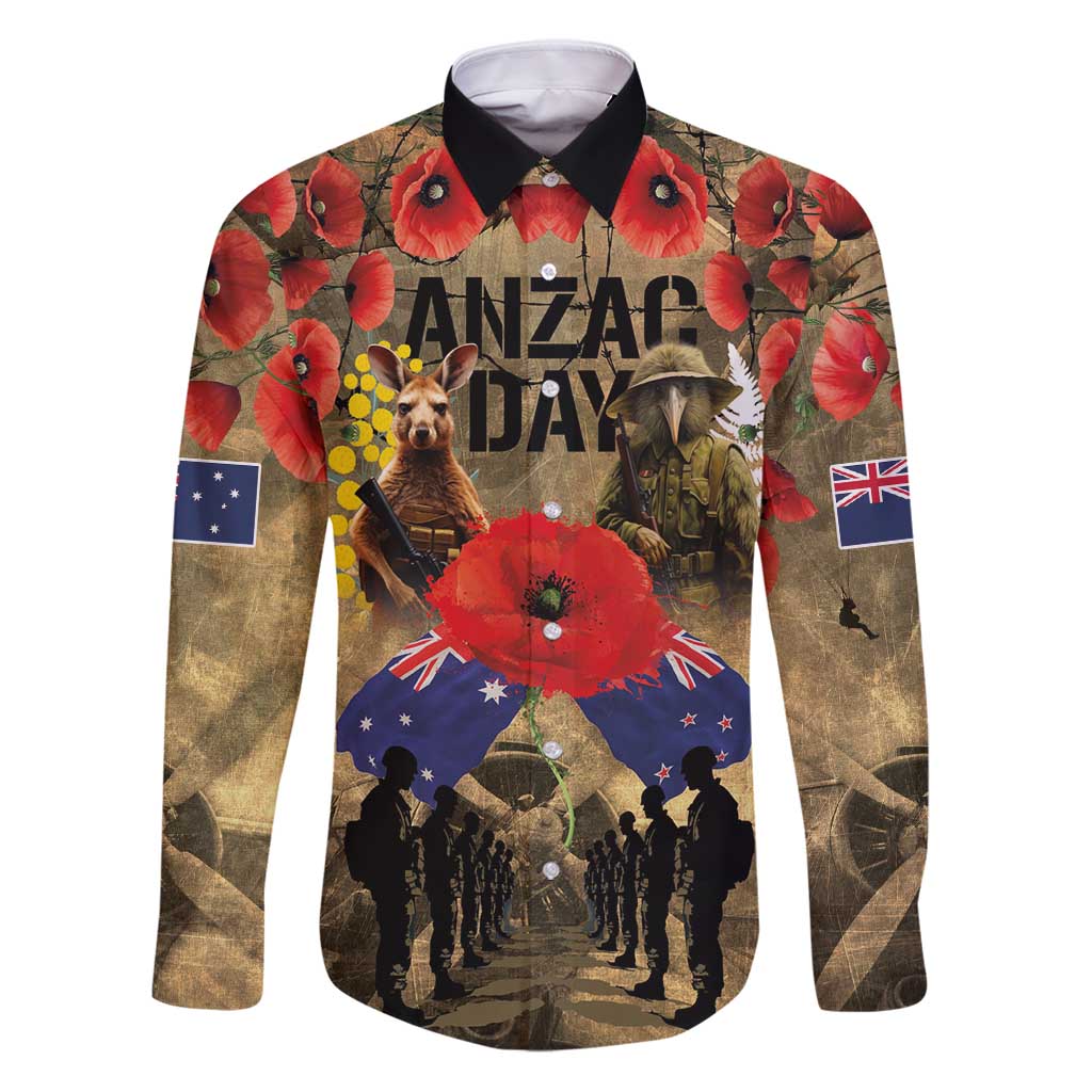 Australia and New Zealand ANZAC Day Family Matching Puletasi and Hawaiian Shirt Kangaroo and Kiwi Bird Soldier-Honor and Remember Vintage Style
