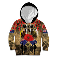Australia and New Zealand ANZAC Day Kid Hoodie Kangaroo and Kiwi Bird Soldier-Honor and Remember Vintage Style