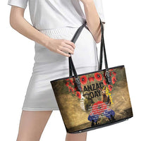 Australia and New Zealand ANZAC Day Leather Tote Bag Kangaroo and Kiwi Bird Soldier-Honor and Remember Vintage Style