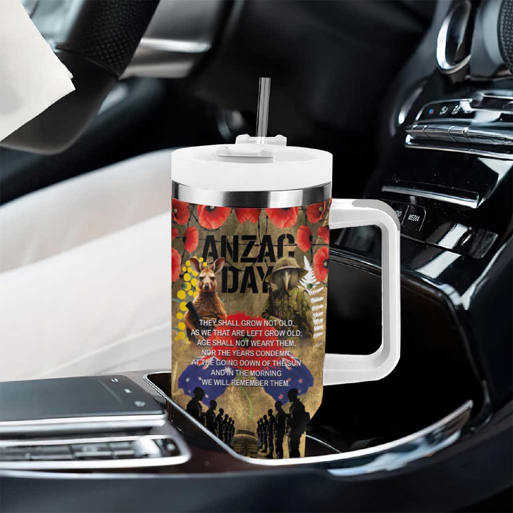 Australia and New Zealand ANZAC Day Tumbler With Handle Kangaroo and Kiwi Bird Soldier-Honor and Remember Vintage Style