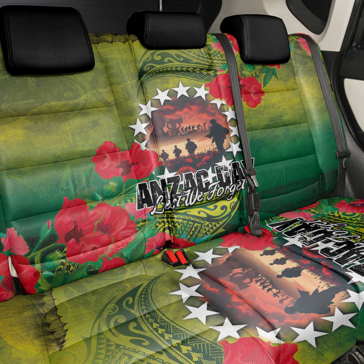 Cook Islands ANDAC Day Back Car Seat Cover Honor and Remember Soliders-Forever in My Thoughts Grunge Style