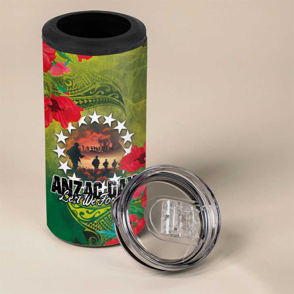 Cook Islands ANDAC Day 4 in 1 Can Cooler Tumbler Honor and Remember Soliders-Forever in My Thoughts Grunge Style