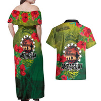 Cook Islands ANDAC Day Couples Matching Off Shoulder Maxi Dress and Hawaiian Shirt Honor and Remember Soliders-Forever in My Thoughts Grunge Style