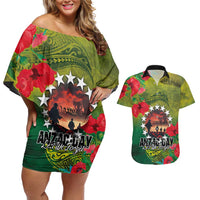 Cook Islands ANDAC Day Couples Matching Off Shoulder Short Dress and Hawaiian Shirt Honor and Remember Soliders-Forever in My Thoughts Grunge Style