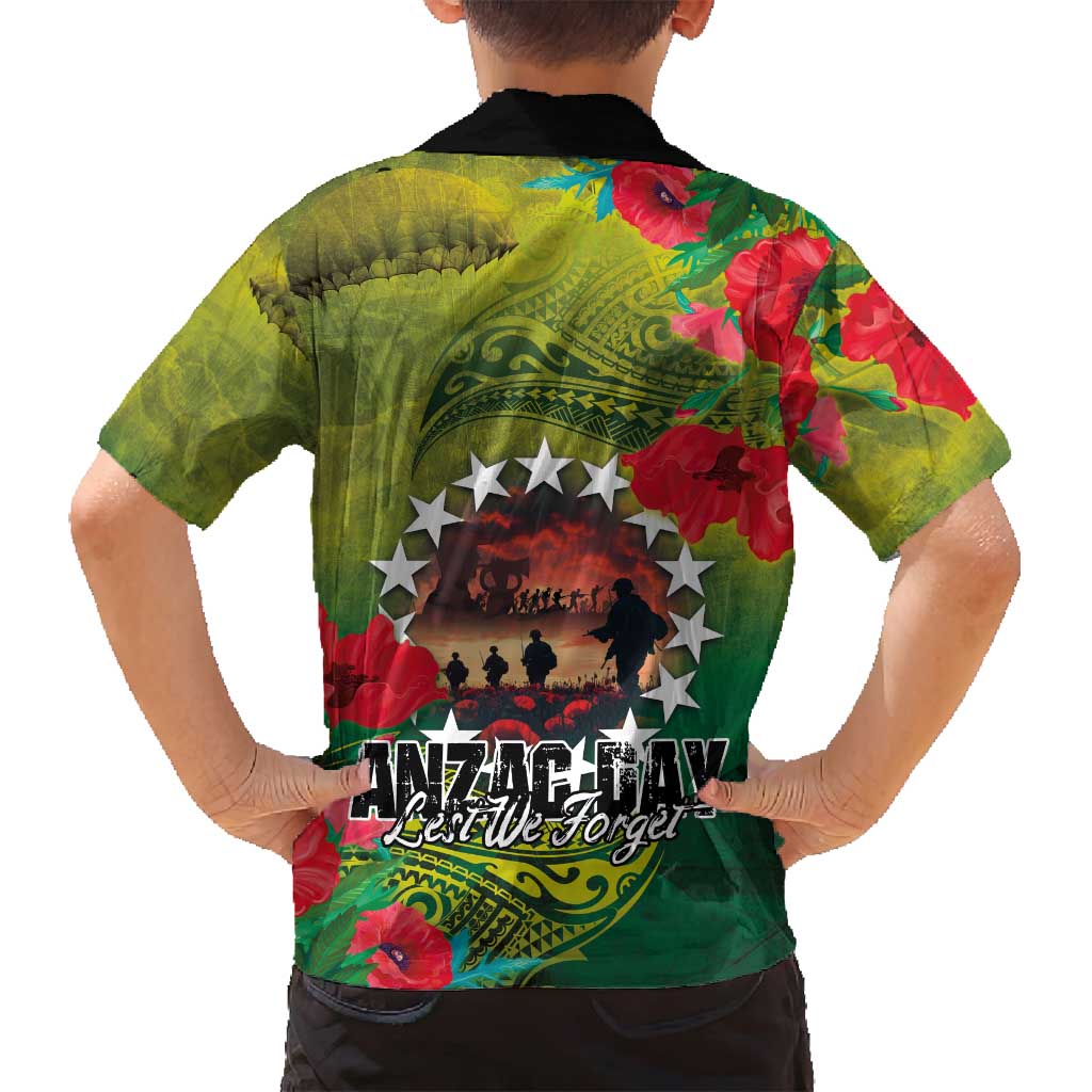 Cook Islands ANDAC Day Family Matching Long Sleeve Bodycon Dress and Hawaiian Shirt Honor and Remember Soliders-Forever in My Thoughts Grunge Style