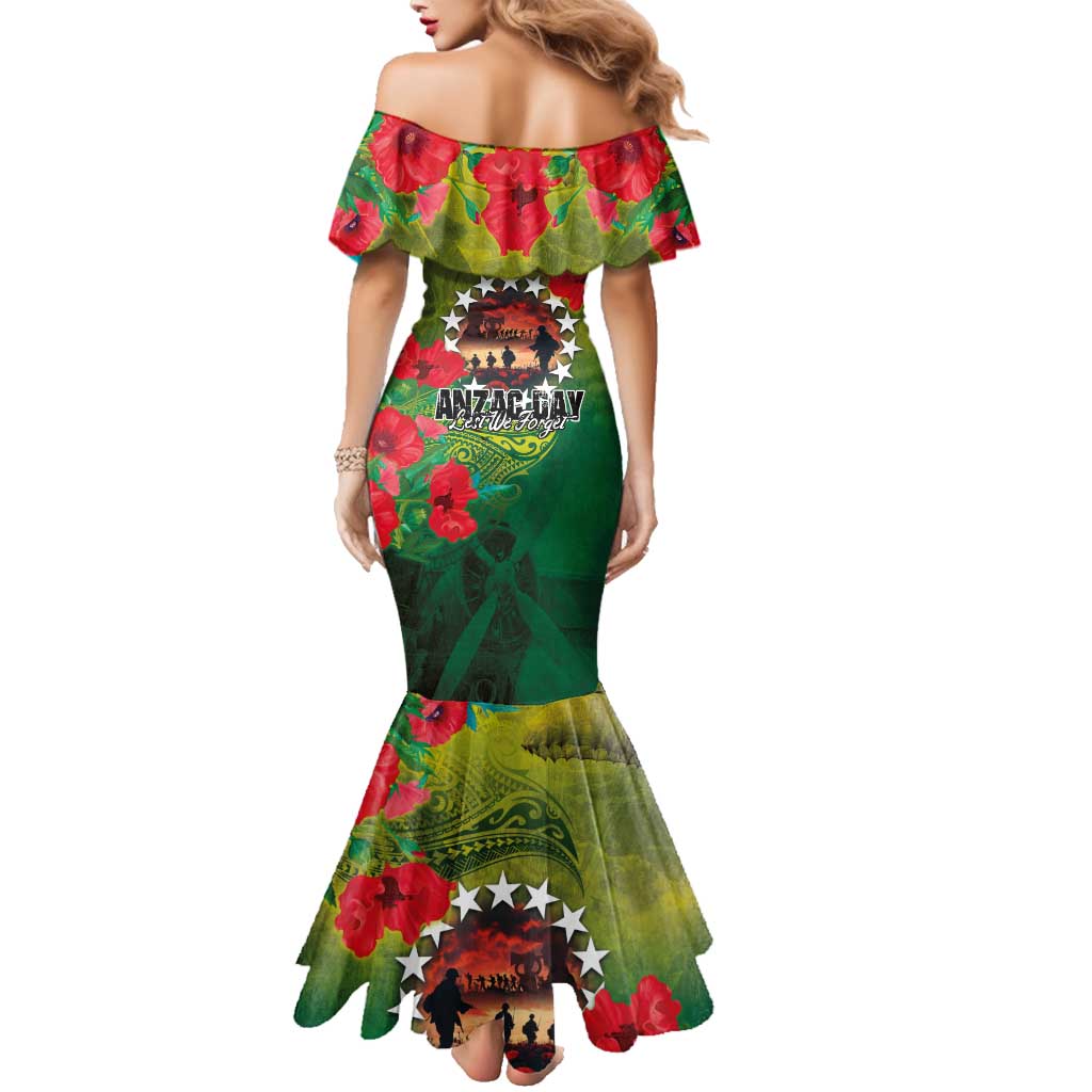 Cook Islands ANDAC Day Family Matching Mermaid Dress and Hawaiian Shirt Honor and Remember Soliders-Forever in My Thoughts Grunge Style