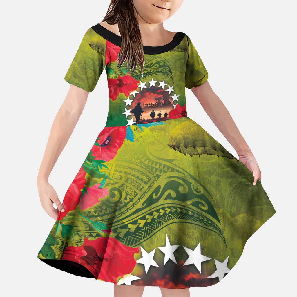 Cook Islands ANDAC Day Family Matching Off Shoulder Maxi Dress and Hawaiian Shirt Honor and Remember Soliders-Forever in My Thoughts Grunge Style