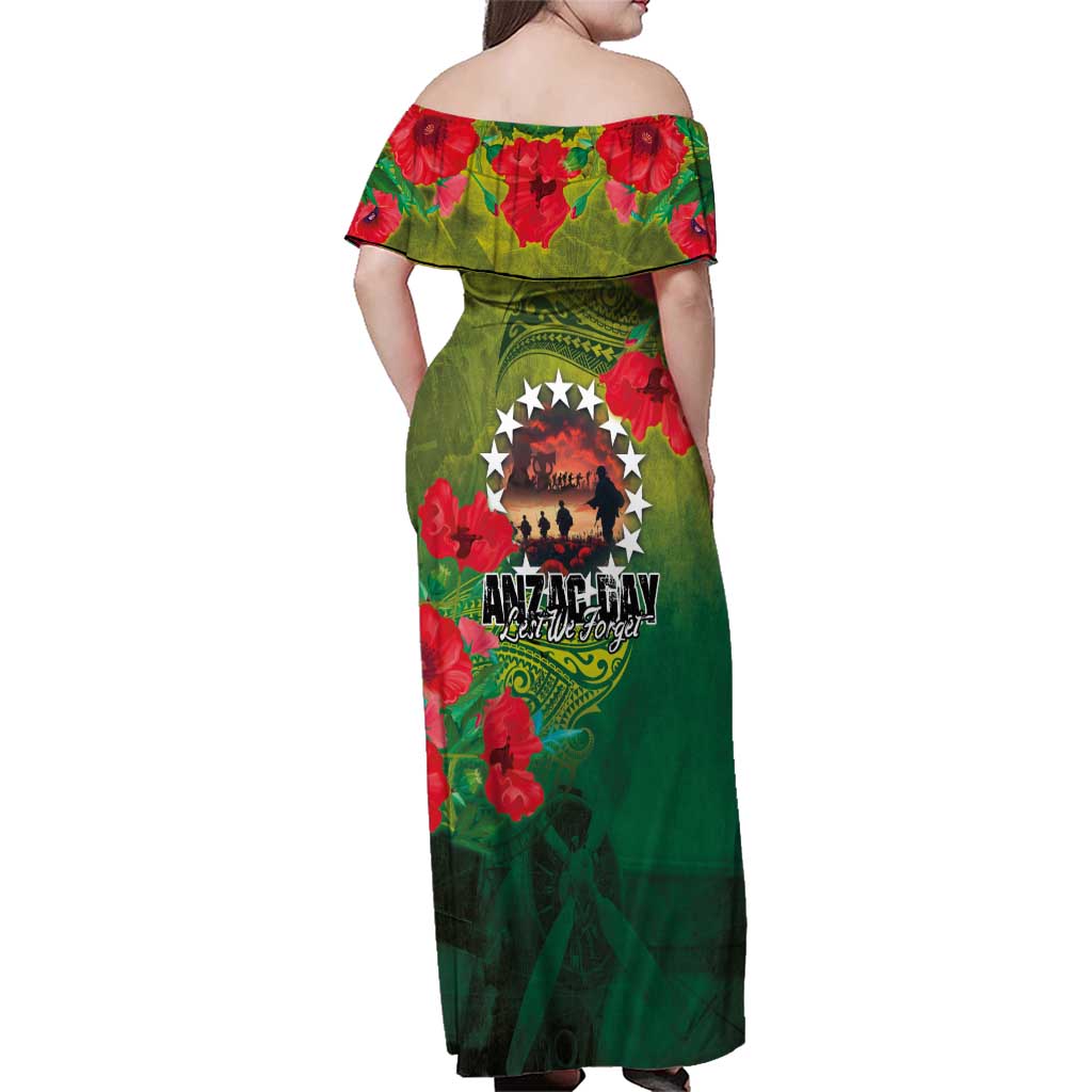 Cook Islands ANDAC Day Family Matching Off Shoulder Maxi Dress and Hawaiian Shirt Honor and Remember Soliders-Forever in My Thoughts Grunge Style