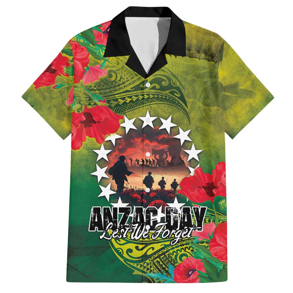 Cook Islands ANDAC Day Family Matching Off Shoulder Short Dress and Hawaiian Shirt Honor and Remember Soliders-Forever in My Thoughts Grunge Style
