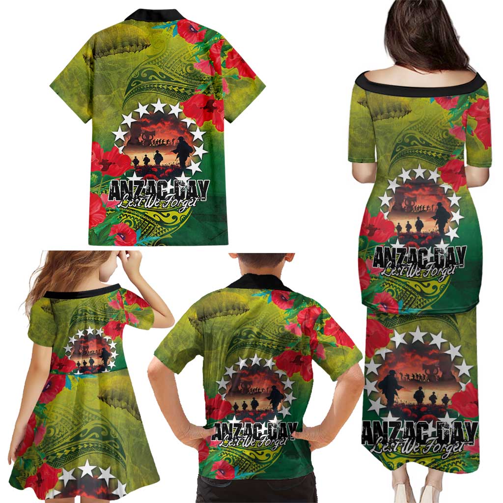 Cook Islands ANDAC Day Family Matching Puletasi and Hawaiian Shirt Honor and Remember Soliders-Forever in My Thoughts Grunge Style