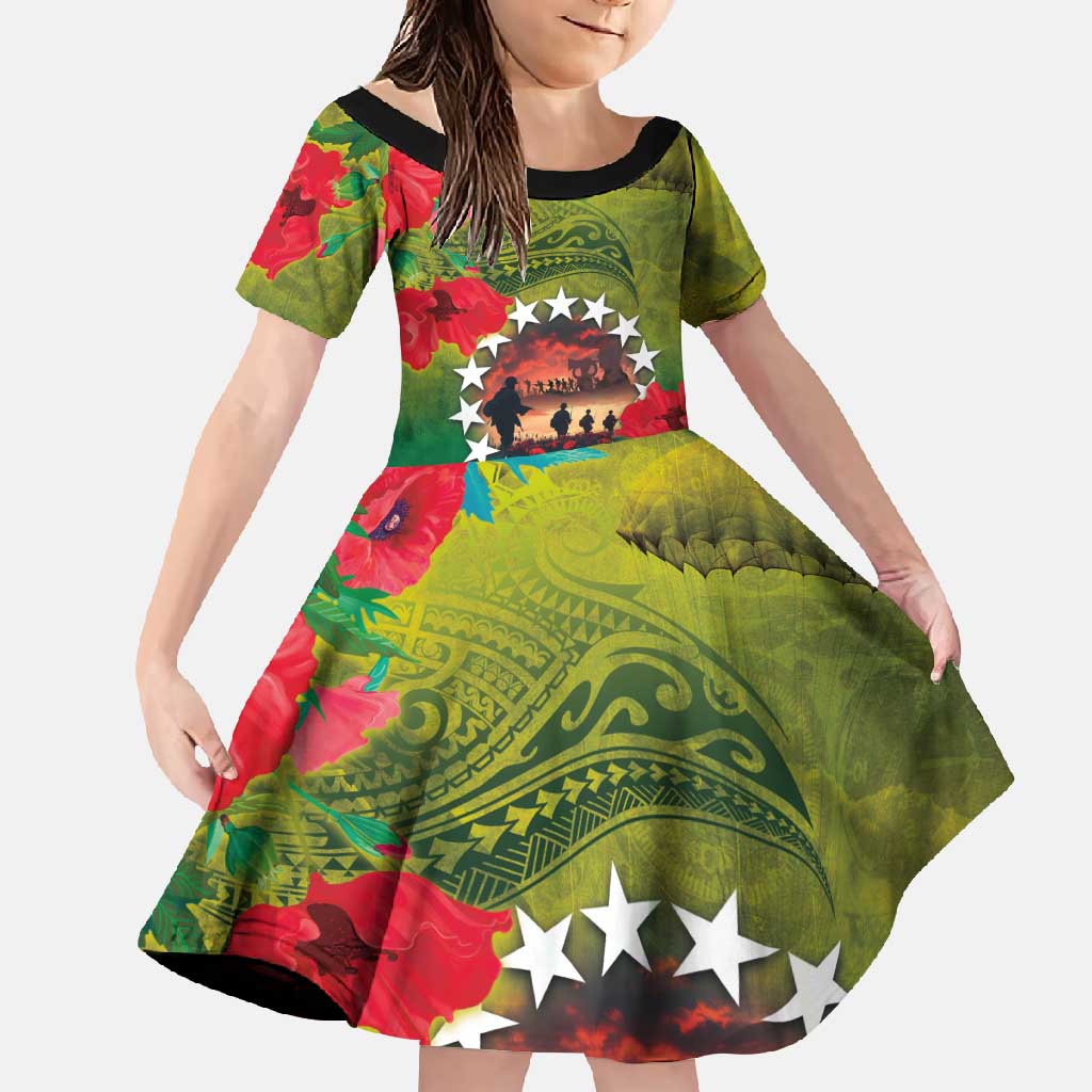 Cook Islands ANDAC Day Family Matching Short Sleeve Bodycon Dress and Hawaiian Shirt Honor and Remember Soliders-Forever in My Thoughts Grunge Style