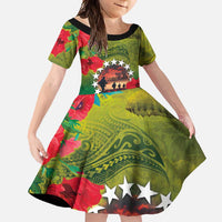 Cook Islands ANDAC Day Family Matching Short Sleeve Bodycon Dress and Hawaiian Shirt Honor and Remember Soliders-Forever in My Thoughts Grunge Style