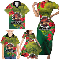 Cook Islands ANDAC Day Family Matching Short Sleeve Bodycon Dress and Hawaiian Shirt Honor and Remember Soliders-Forever in My Thoughts Grunge Style