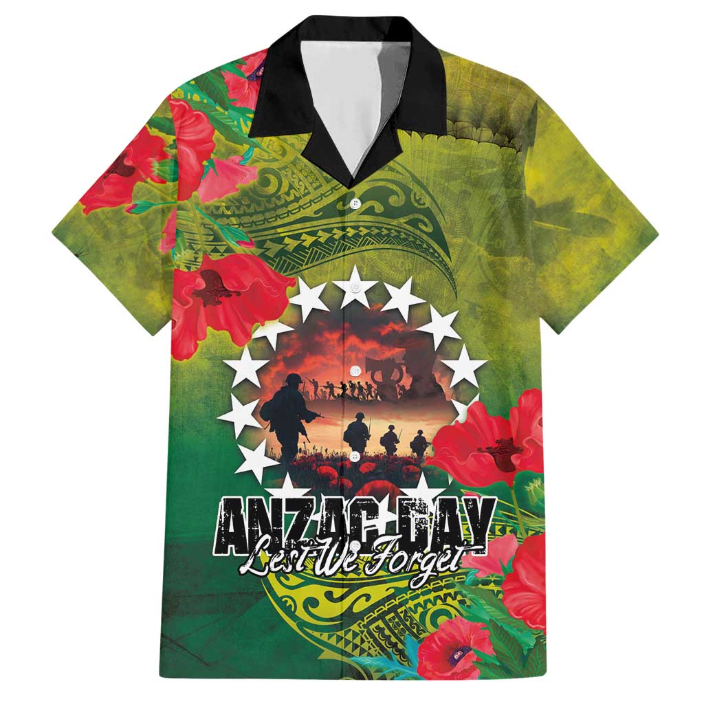 Cook Islands ANDAC Day Family Matching Short Sleeve Bodycon Dress and Hawaiian Shirt Honor and Remember Soliders-Forever in My Thoughts Grunge Style