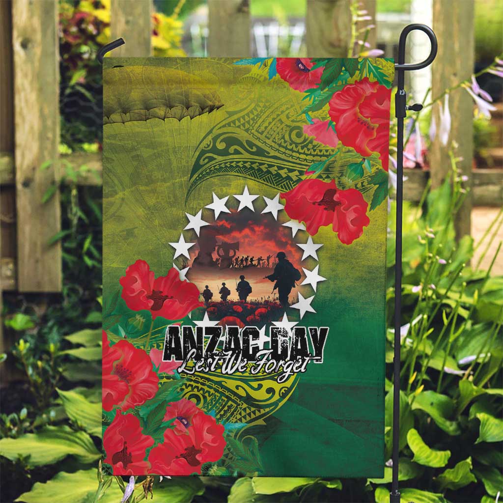 Cook Islands ANDAC Day Garden Flag Honor and Remember Soliders-Forever in My Thoughts Grunge Style