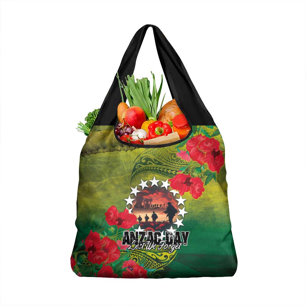 Cook Islands ANDAC Day Grocery Bag Honor and Remember Soliders-Forever in My Thoughts Grunge Style