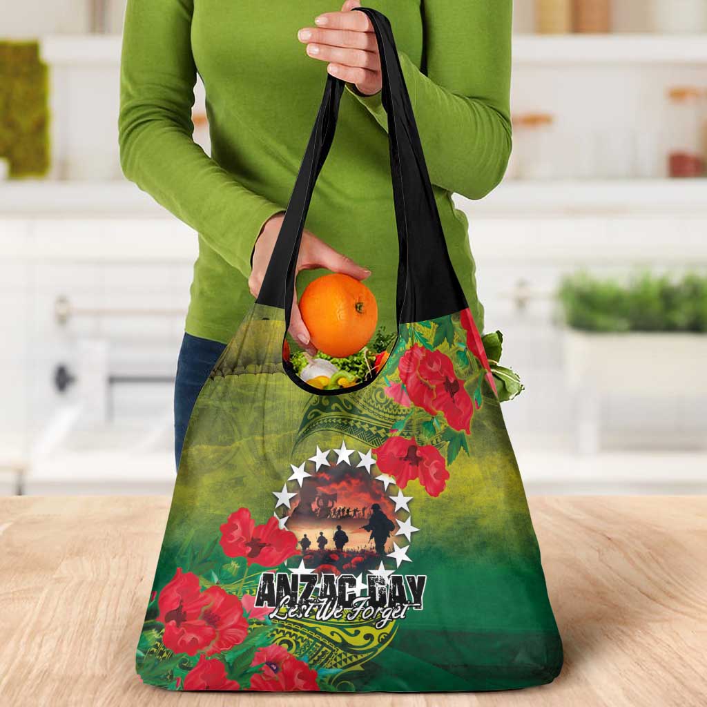 Cook Islands ANDAC Day Grocery Bag Honor and Remember Soliders-Forever in My Thoughts Grunge Style