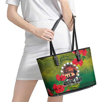 Cook Islands ANDAC Day Leather Tote Bag Honor and Remember Soliders-Forever in My Thoughts Grunge Style