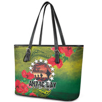 Cook Islands ANDAC Day Leather Tote Bag Honor and Remember Soliders-Forever in My Thoughts Grunge Style