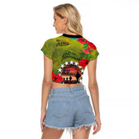 Cook Islands ANDAC Day Raglan Cropped T Shirt Honor and Remember Soliders-Forever in My Thoughts Grunge Style