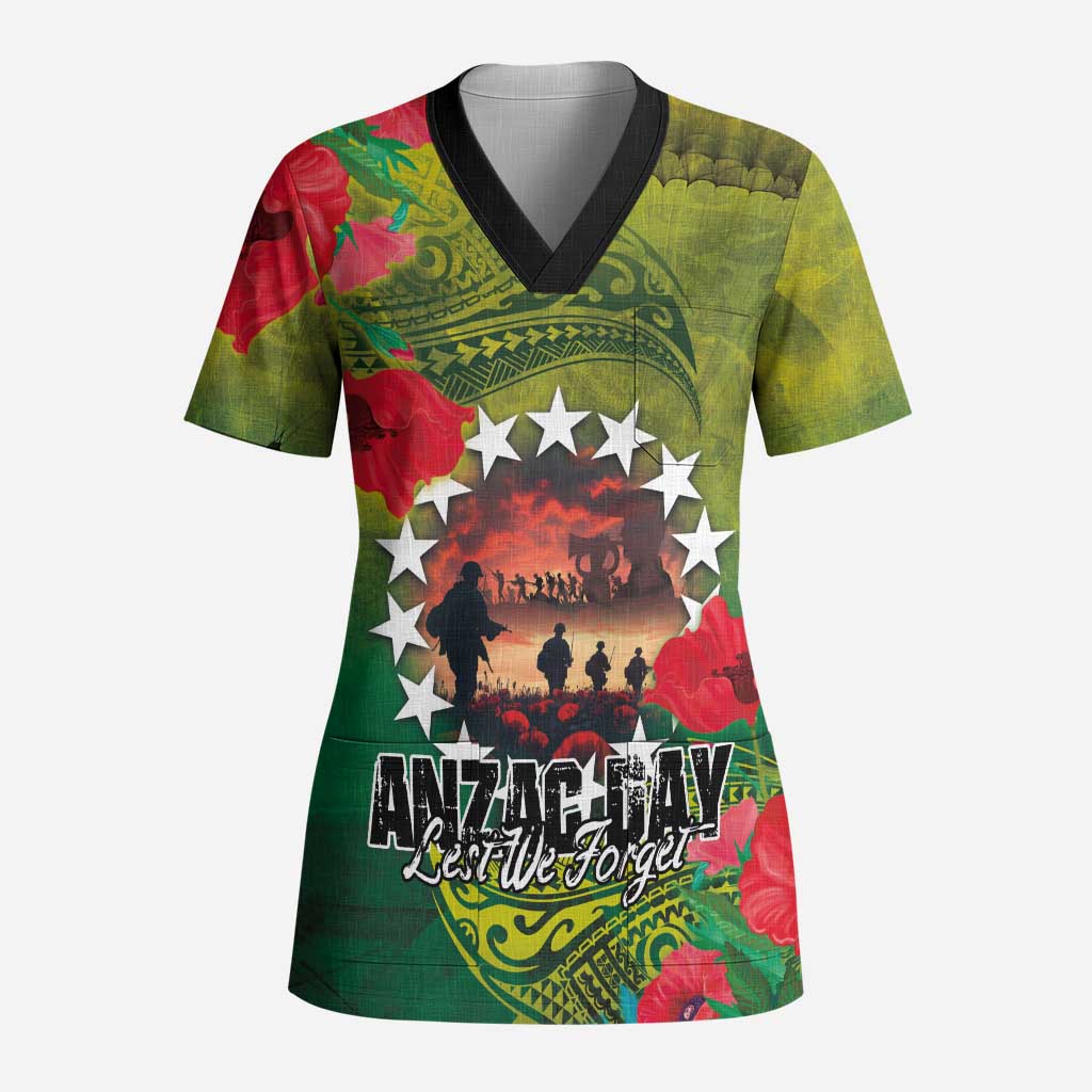Cook Islands ANDAC Day Scrub Top Honor and Remember Soliders-Forever in My Thoughts Grunge Style - Polynesian Pride