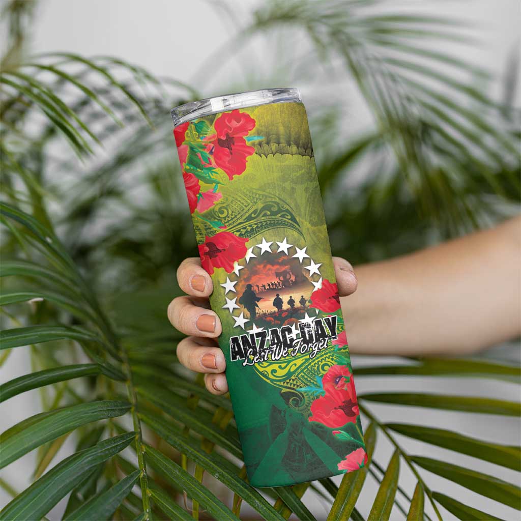 Cook Islands ANDAC Day Skinny Tumbler Honor and Remember Soliders-Forever in My Thoughts Grunge Style