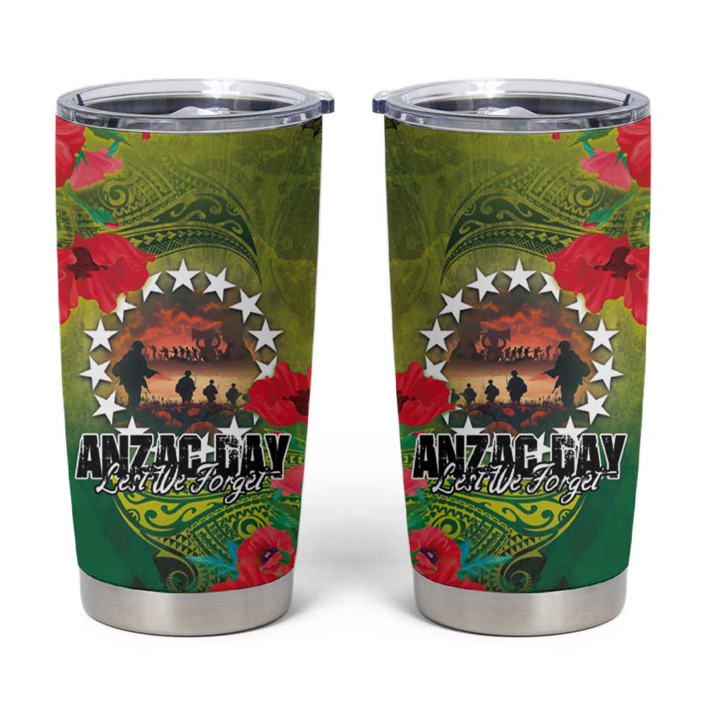 Cook Islands ANDAC Day Tumbler Cup Honor and Remember Soliders-Forever in My Thoughts Grunge Style