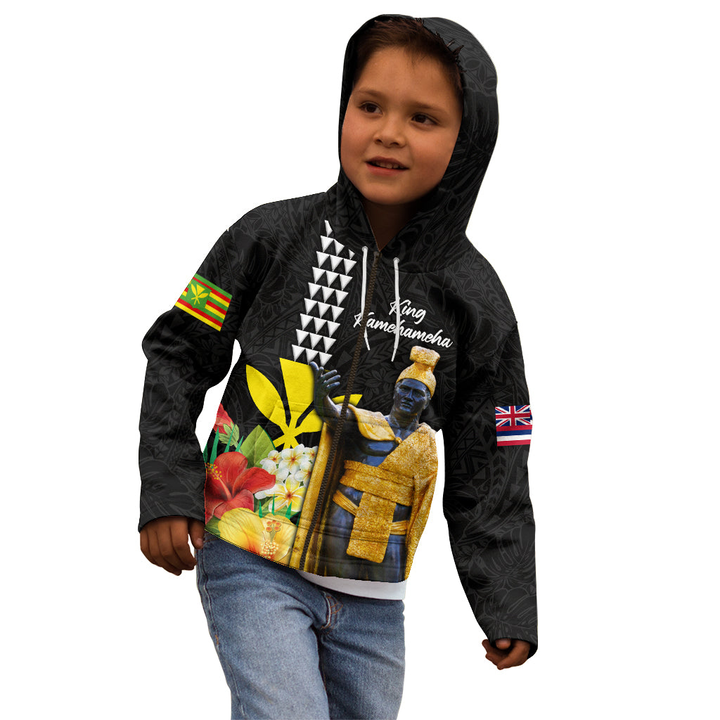Hawaii King Kamehameha Day Kid Hoodie Kanaka Maoli Hibiscus Flower and Kakau Pattern