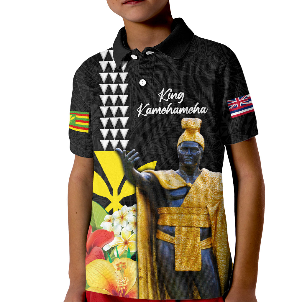 Hawaii King Kamehameha Day Kid Polo Shirt Kanaka Maoli Hibiscus Flower and Kakau Pattern