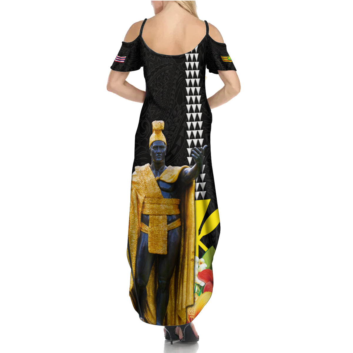 Hawaii King Kamehameha Day Summer Maxi Dress Kanaka Maoli Hibiscus Flower and Kakau Pattern