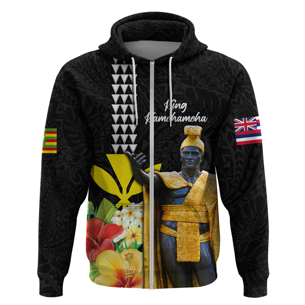 Hawaii King Kamehameha Day Zip Hoodie Kanaka Maoli Hibiscus Flower and Kakau Pattern