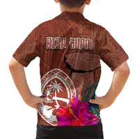 Chamorro Biba Guam Family Matching Tank Maxi Dress and Hawaiian Shirt Latte Stone Tribal and Hibiscus Flower Tapa Pattern