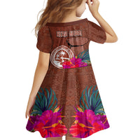 Chamorro Biba Guam Family Matching Tank Maxi Dress and Hawaiian Shirt Latte Stone Tribal and Hibiscus Flower Tapa Pattern