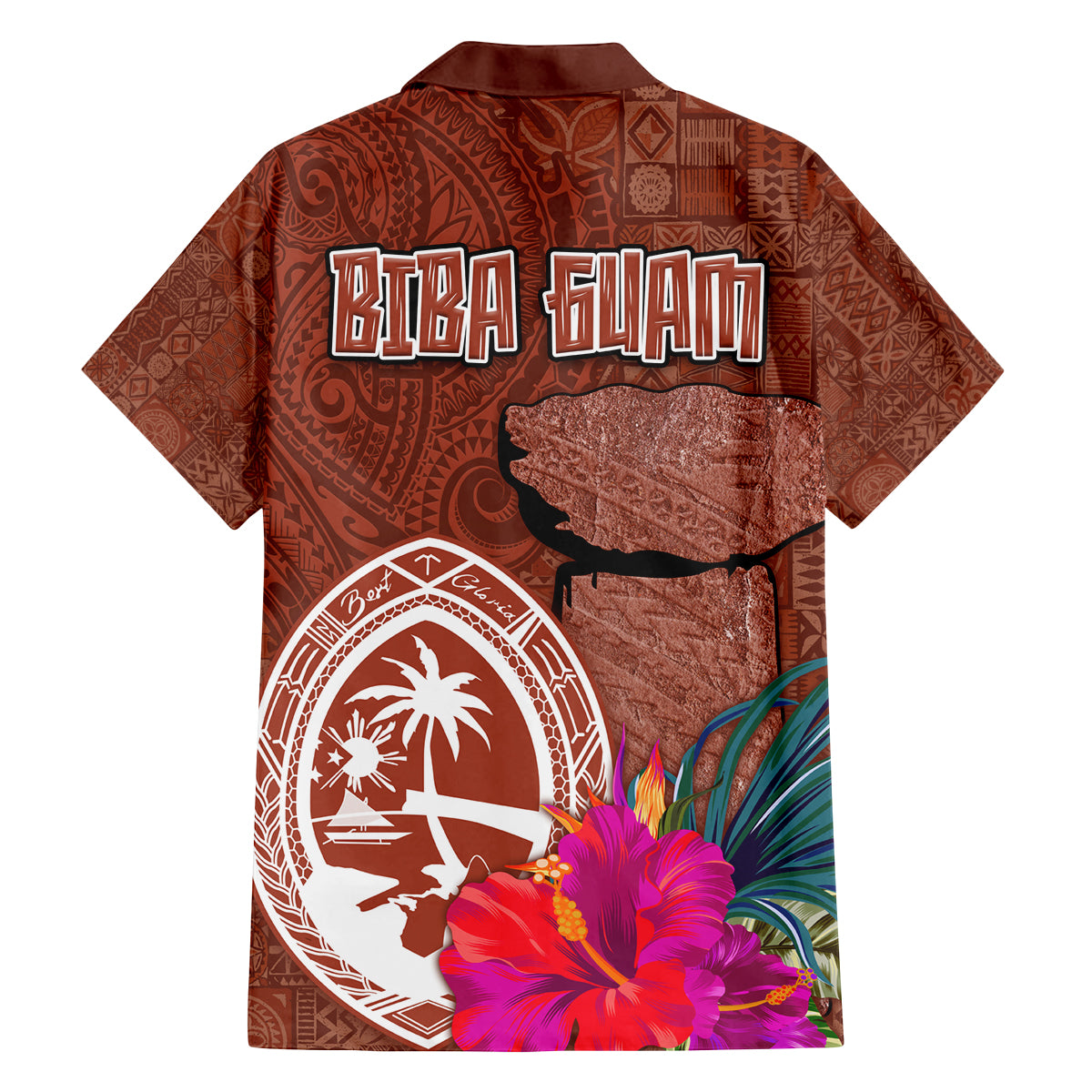 Chamorro Biba Guam Family Matching Tank Maxi Dress and Hawaiian Shirt Latte Stone Tribal and Hibiscus Flower Tapa Pattern