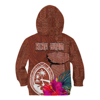 Chamorro Biba Guam Kid Hoodie Latte Stone Tribal and Hibiscus Flower Tapa Pattern LT03 - Polynesian Pride
